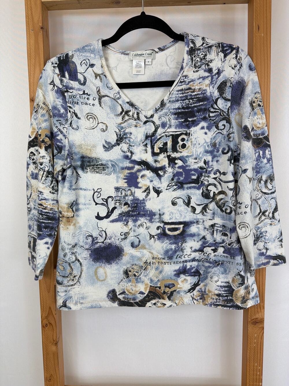 Vintage Coldwater Creek Hong Kong V-Neck Cotton Blend Top Small